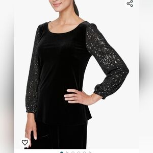 Alex Evenings Velvet Sequin Sleeve Tunic